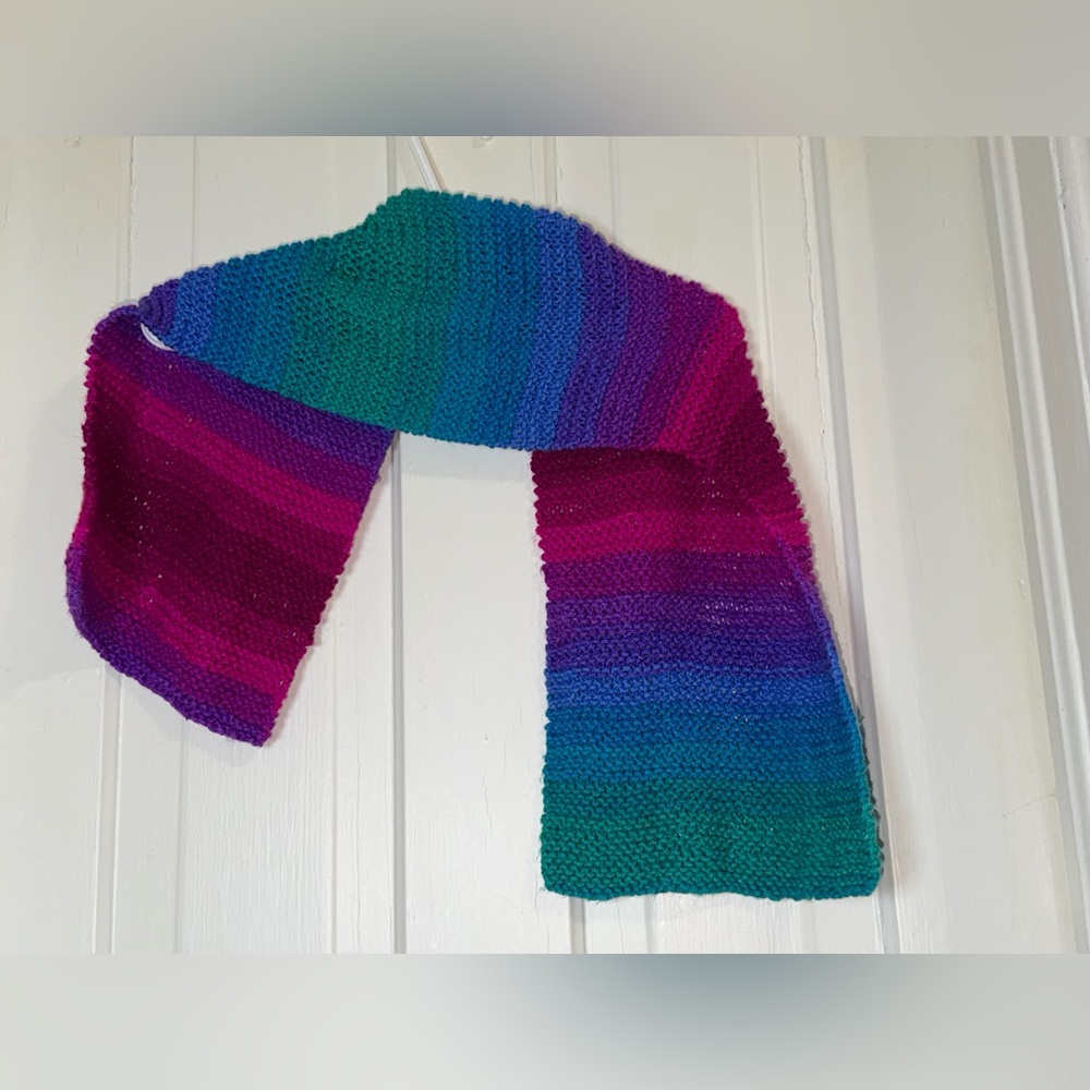 Multicolor Knit Scarf children's rainbow scarf Winter snow - Picture 2 of 2